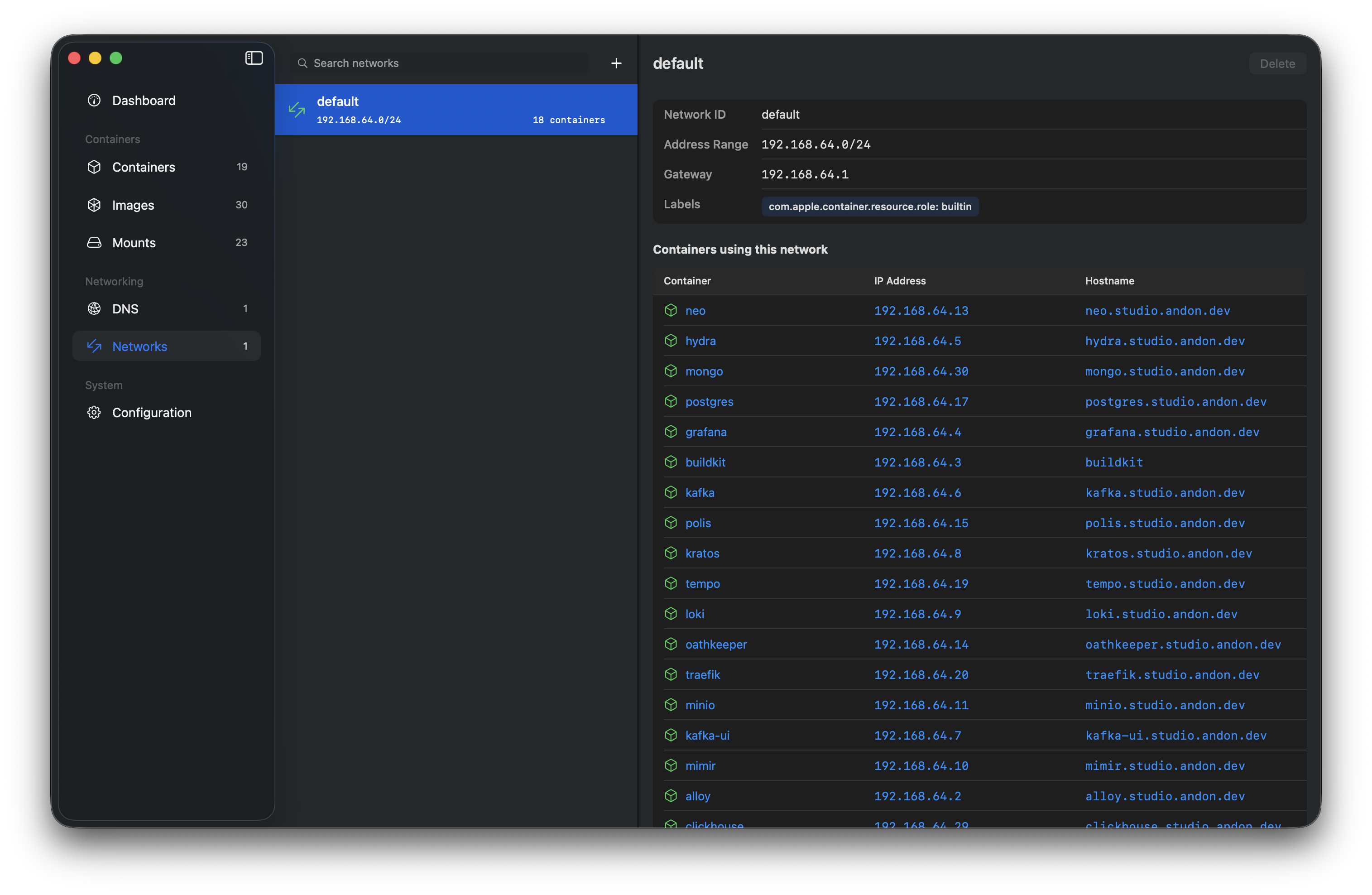 Network management in Orchard