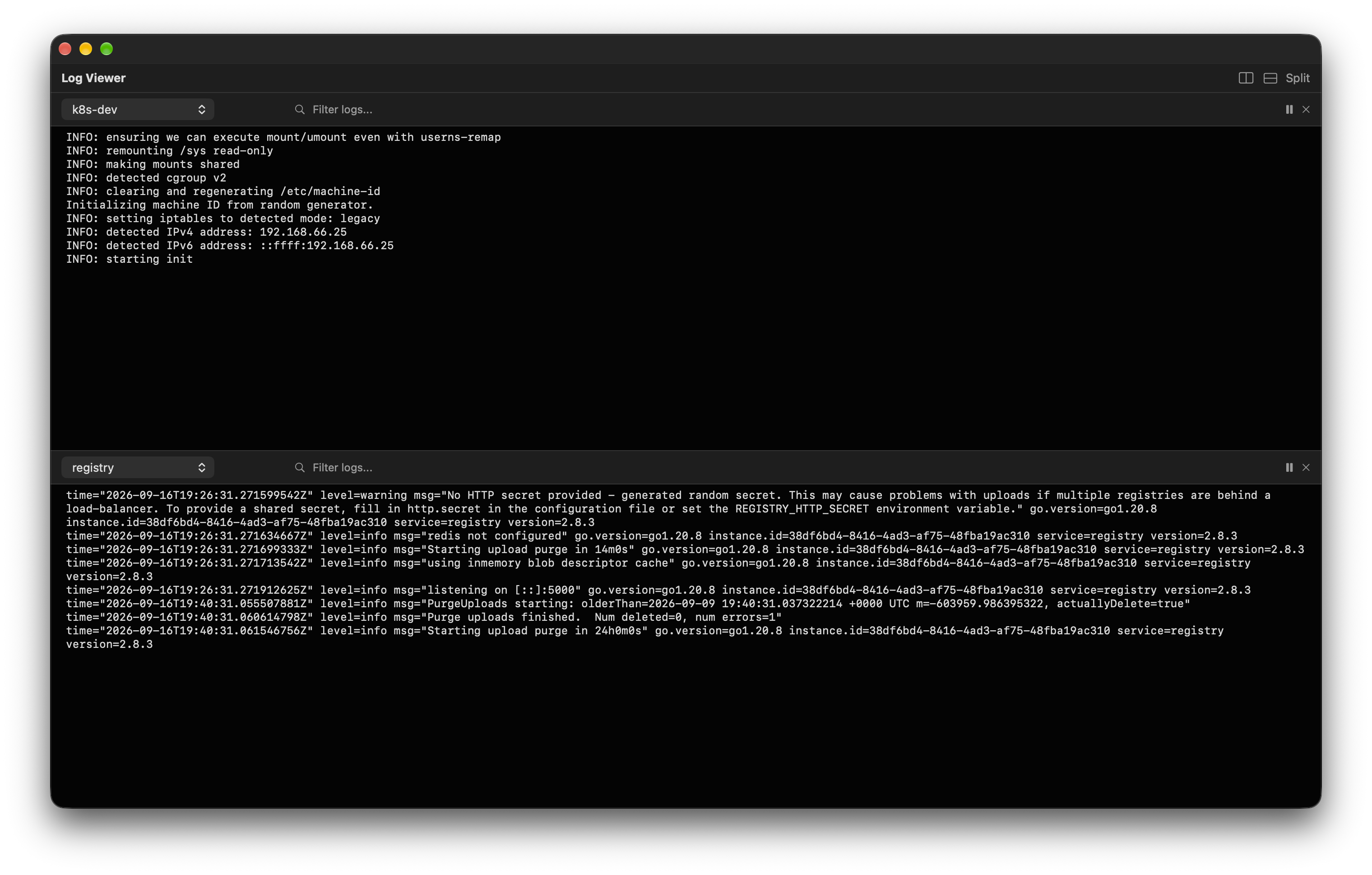 Multi-container logs in Orchard